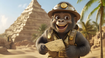 3D Cartoon Baby Gorilla’s Pyramid Adventure