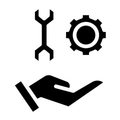 Hand holding a gear. Vector icon.