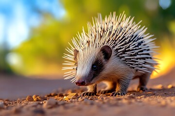 Fototapeta premium African animals, porcupines at night, quills raised as they forage, ready to defend themselves if threatened