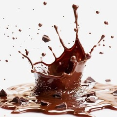 Delicious dark chocolate splashing with chocolate chips around