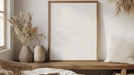  Mockup frame in farmhouse living room interior, 3d render 