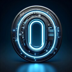 Futuristic neon blue glowing number zero.