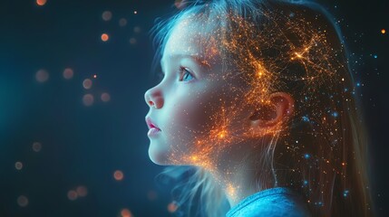 Child's Mind and Brain Activity Concept, Scientific Visualization of Neural Connections, Education and Psychological Development in Children