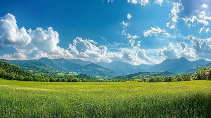 Obraz premium Panoramic natural landscape with green grass field