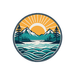 Forest and mountain logo with minimalistic design nature background