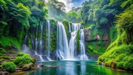 Fototapeta premium Majestic waterfall surrounded by lush greenery, nature, cascading water, scenic, powerful, rushing, cascading, landscape