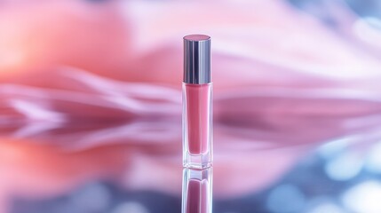 Lipgloss Tube on Reflective Surface elegant lipgloss tube placed on a reflective glass surface with a soft gradient backdrop 
