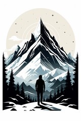 mid century design of stylized mountain with aspen trees aaron draplin black and white