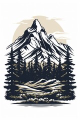 mid century design of stylized mountain with aspen trees aaron draplin black and white