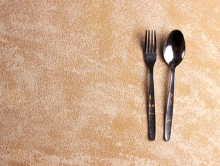 plate fork spoon silver empty background table mockup silver dinner kitchen minimalism display cafe