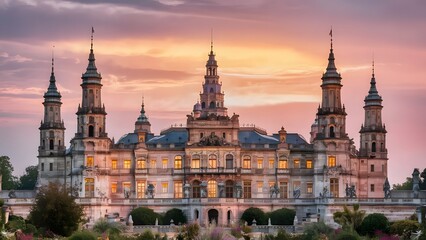 Fototapeta premium The Palace of Culture at Sunset, generative AI
