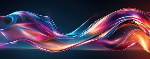 An abstract wave of vibrant colors flowing seamlessly through a dark background, creating a sense of motion and energy.