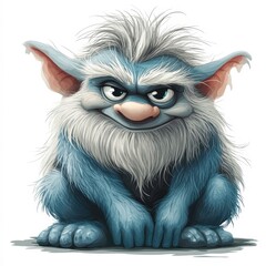 Obraz premium A cute blue furry cartoon monster with big ears and an expressive face is sitting down, ideal for children's book illustrations, playful marketing materials, or fantasy character design,