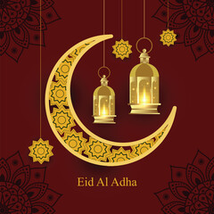 Eid Mubarak 3d moon lamps and Eid Al Adha Mubarak background