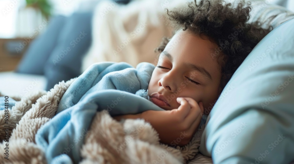 Wall mural a young child is sleeping with a blanket over his head