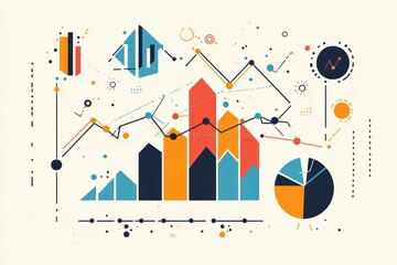 Obraz premium Minimalist Business Graph Illustration with Clean Doodle Design Featuring Line Graphs and Data Points