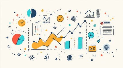 Naklejka premium Minimalist Business Graph Illustration with Clean Doodle Design Featuring Line Graphs and Data Points