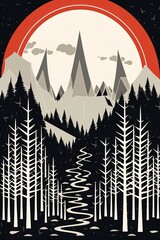 mid century design of stylized mountain with aspen trees arron draplin
