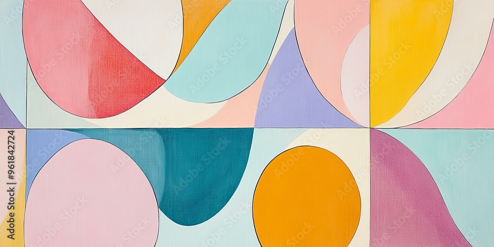 Wall mural abstract geometric shapes in pastel colors.