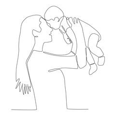 Continuous one line art of a mother and her child.