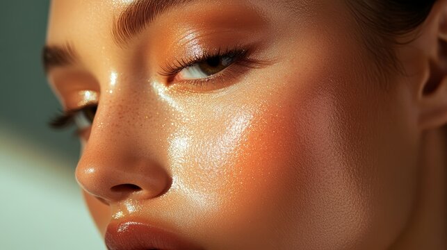 Shimmering Highlighter close-up of a model's cheekbone