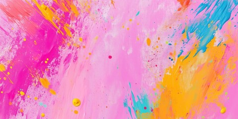 Fototapeta premium Abstract background strokes and splashes of bright oil paints, bold splashes of color on pink background. Banner with copy space for art gallery, interactive artwork, social media