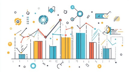 Fototapeta premium Minimalist Business Graph Illustration with Clean Doodle Design Featuring Line Graphs and Data Points