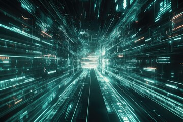 Futuristic digital transmission of complex data in cyberspace. Headway of technology. Flow social networks data.