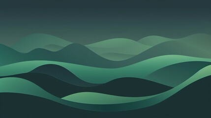 Fototapeta premium Abstract green vector wave design with blue ocean and mountain backdrop
