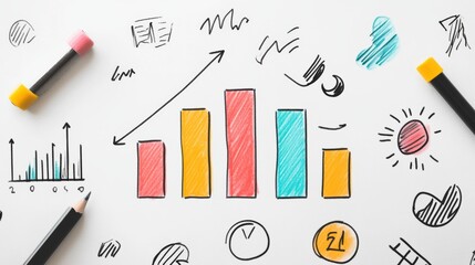 Minimalist Business Graph Illustration with Clean Doodle Design Featuring Line Graphs and Data Points