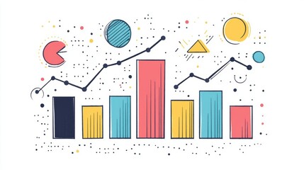 Naklejka premium Minimalist Business Graph Illustration with Clean Doodle Design Featuring Line Graphs and Data Points