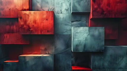 Abstract 3D Background with Red and Blue Cubes