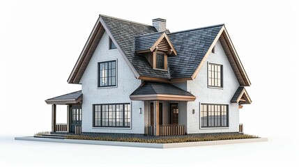 Two-Story House with White Brick Walls and Black Windows
