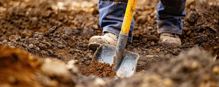 shovel being used to dig into the earth, capturing the essence of labor and manual work in digging and construction