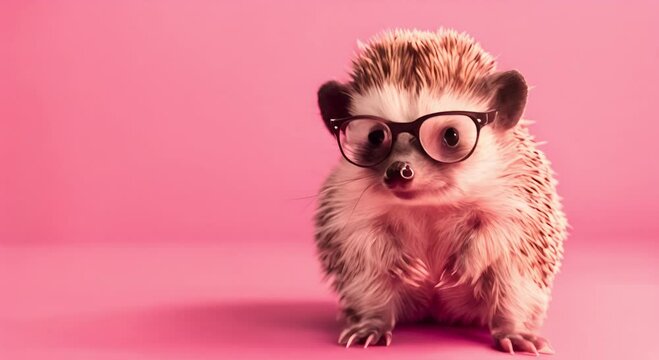 Cute Hedgehog Wearing Glasses on Purple Background