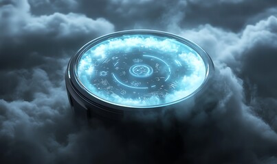 Futuristic Circular Interface in Cloudy Sky