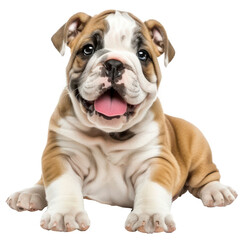 Obraz premium Adorable English bulldog puppy sitting on white background