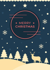 Christmas poster with a deer, trees, and other decorations. Vector illustration.