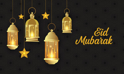 Ramadan Kareem banner with hanging Golden lantern and star Decorative © jadamprostore