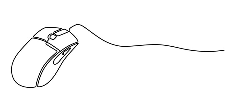 recommend clip art: Drawn continuous one line computer mouse logo. Vector illustration, Computer Mouse Black Stroke Linear Icon, Mouse computer one continuous single line art drawing. Minimal art style. Computer mouse