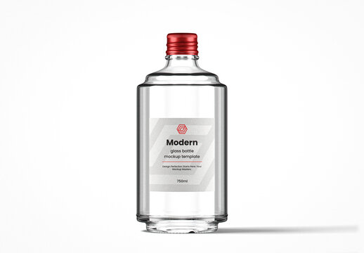 Modern Clear Glass Round Bottle Mockup