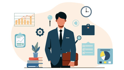 Bussines proposal Professional Businessman Surrounded by Data and Presentation Tools