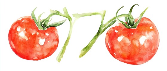 Fresh tomatoes clipart, vegetable element, watercolor illustration, sharp outlines, vibrant red, isolated on white background