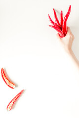 Fototapeta premium chili food with red pepper on white background top view mockup