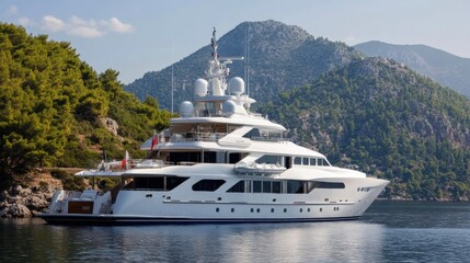 Naklejka premium Magnificent Yacht Cruising in a Picturesque Coastal Landscape