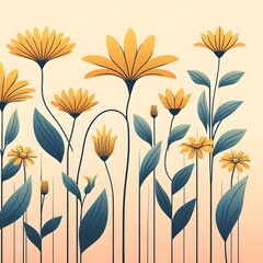 Fototapeta premium Floral seamless pattern with flowers and leaves Decorative vector pattern abstract background