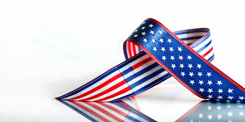 3D Glossy Military Ribbon Over Reflective Star-Spangled Background - Symbolizing Honor and Service for Veterans Day