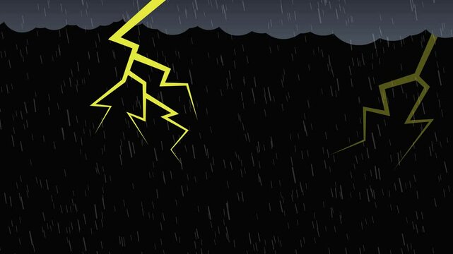 Transparent background rain and lightning animation with alpha channel.