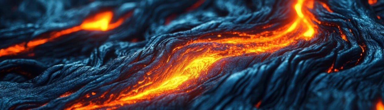 Rippled lava flow with glowing highlights, dynamic magma texture, abstract background