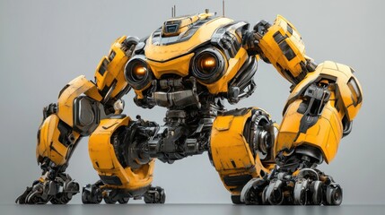 Robot yellow steel heavy equipment modern construction technology background wallpaper ai generated image